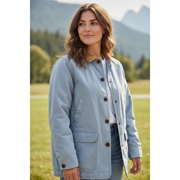 L.L. Bean Jackets & Blazers - Vintage LL Bean Women's Chore Field Coat L Blue Canvas Barn Jacket Corduroy